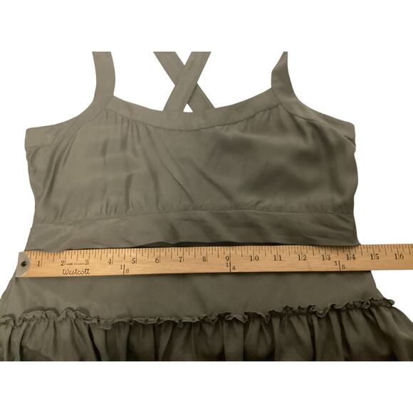 Banana Republic silk sleeveless top tiered ruffles size XS olive green - Picture 4 of 6